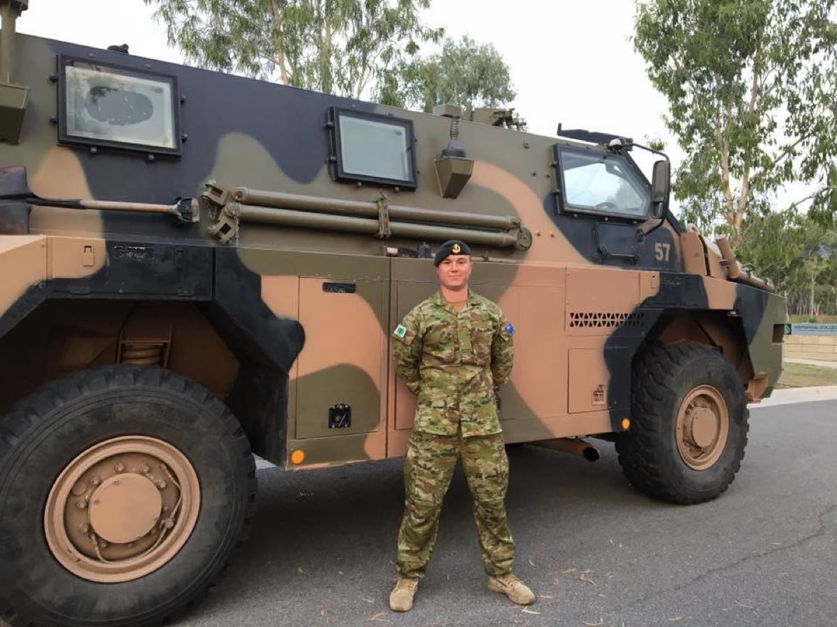 Rhys during his army service with 3 RAR, between 2015 and 2019