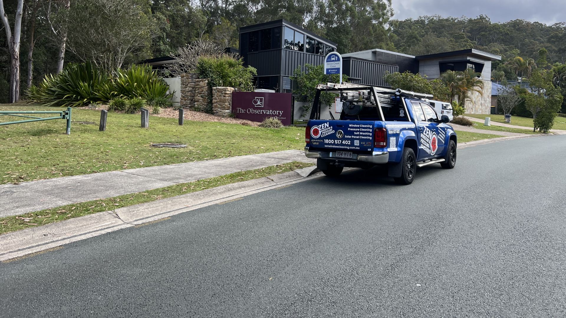 Zen Window Cleaning ute at The Observatory estate in Reedy Creek