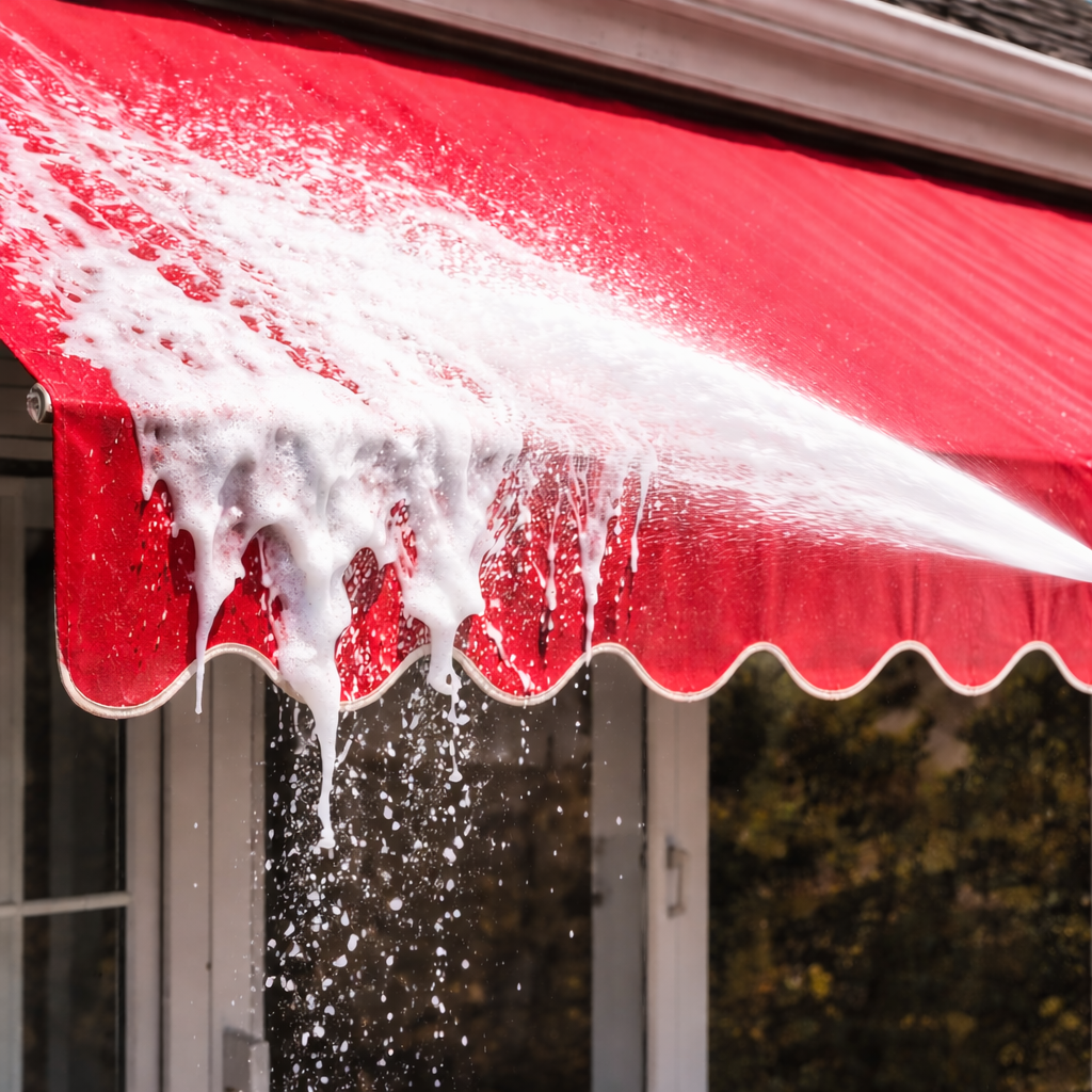 Awning and shade sail cleaning on a Gold Coast outdoor area